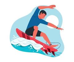 Man Enjoy Outdoor Activity with Surfboard. vector