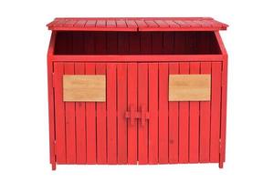 Wooden garbage, trash bin isolated on white background with path photo