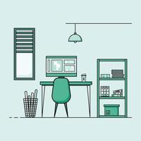 Working table flat design, Concept of working desk interior. vector