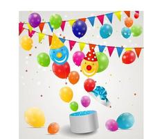 Color Glossy Balloons in Gift Box Background Vector Illustration