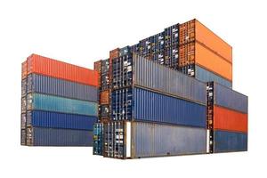 Stack of Cargo Containers on white background with clipping path photo