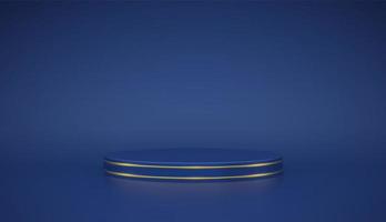 Blue round podium. Scene and 3D platform with gold circle on blue