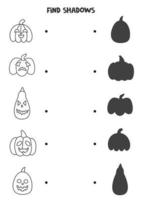 Find the correct shadows of black and white Halloween pumpkins. vector