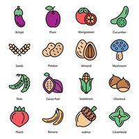 línea de color de frutas y verduras vector