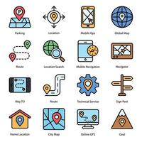 iconos de colores de mapa y navegación vector