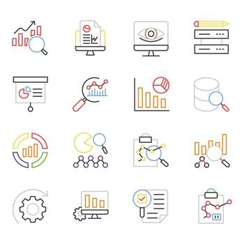 iconos de líneas de colores de big data y ciencia vector