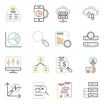 iconos de líneas de colores de big data y ciencia vector