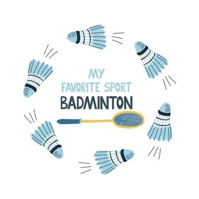 Badminton. My favorite sport lettering with round shuttlecocks frame