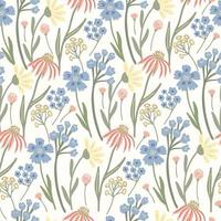 Herbal seamless pattern with meadow flowers on light yellow. vector