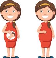 pregnant woman holding her tummy vector