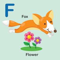 Ilustración animal aislado alfabeto letra f-fox-flor vector