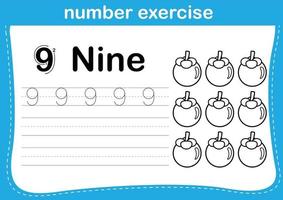 number exercise with cartoon coloring book illustration vector