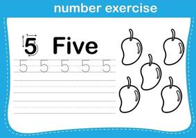 number exercise with cartoon coloring book illustration vector