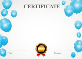 Certificate with balloons template vector illustration