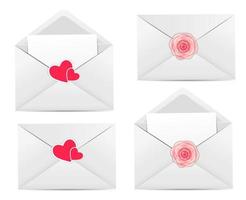 Valentines Day Card with Envelope, Heart and Rose Flower Vector