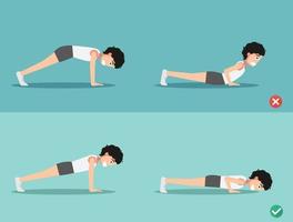 wrong and right push-up posture,vector vector