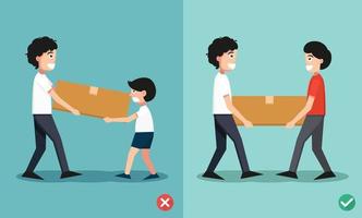 Improper versus against proper lifting ,illustration vector