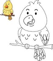 Ilustración de juego educativo para niños y libro para colorear-pájaro vector