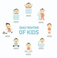 Daily routine of kids infographic,illustration. vector