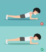 wrong and right plank posture,vector vector