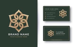 golden flower mandala logo with business card vector