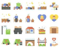 Homeless vector icon set 3, flat style