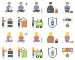 Homeless vector icon set 2, flat style