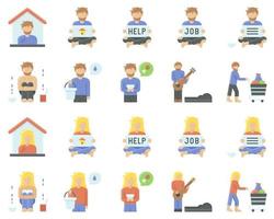 Homeless vector icon set 1, flat style