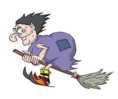 Funny witch flying on a broomstick. vector
