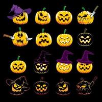 calabazas de halloween con diferentes emociones. vector