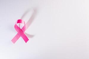 Pink ribbon cancer sign on white. photo