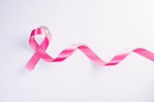 Pink ribbon cancer sign on white. photo