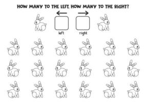 Left or right with black and white rabbit. Logical worksheet vector