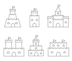 Collection of black and white sand castles. Coloring page. vector