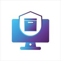 computer with security shield icon. safe computing icon vector