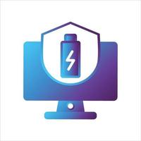 computer with security shield icon. safe computing icon vector