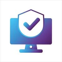 computer with security shield icon. safe computing icon vector