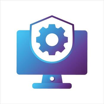 computer with security shield icon. safe computing icon vector