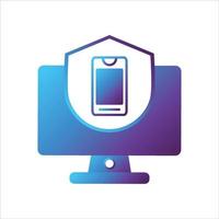 computer with security shield icon. safe computing icon vector