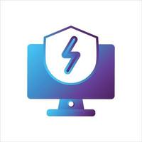 computer with security shield icon. safe computing icon vector