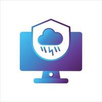 computer with security shield icon. safe computing icon vector