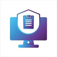 computer with security shield icon. safe computing icon vector