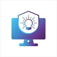 computer with security shield icon. safe computing icon vector