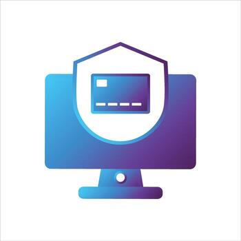 computer with security shield icon. safe computing icon vector