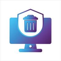 computer with security shield icon. safe computing icon vector