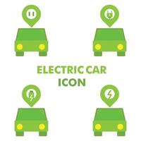 Coche eléctrico con icono de ubicación y electricidad. vector