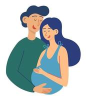 Man hugs his pregnant wife. Family concept. vector