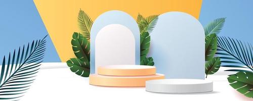 3d geometric podium mockup leaf tropical netural concept vector