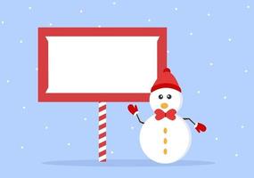 Merry Christmas With Santa Claus or Snowman Cartoon To The Signboard vector
