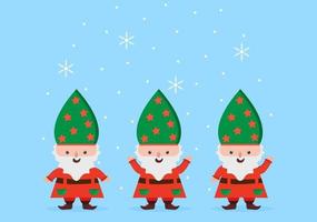 Merry Christmas Cute Cartoon Dwarf, Santa Claus And Elves vector